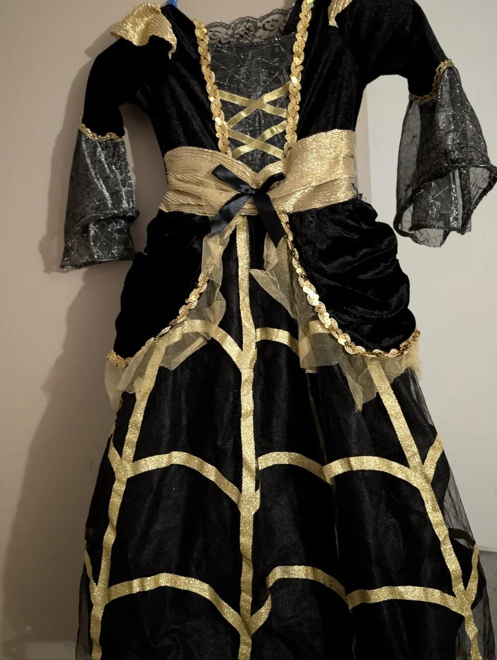 Black & Gold Spider Witch Costume Dress for Kids